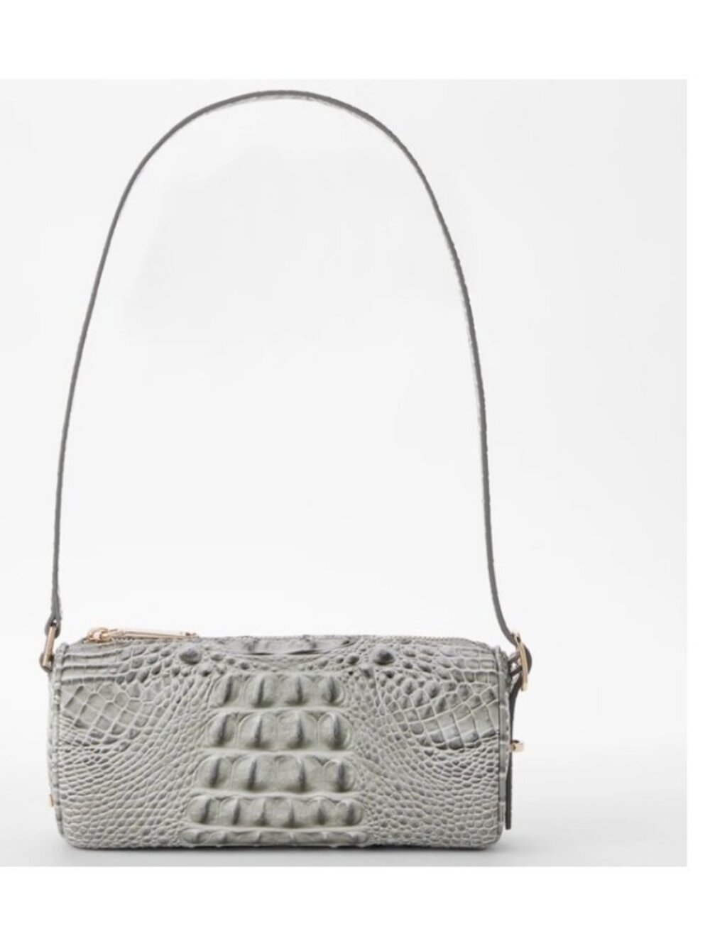BRAHMIN Billie croc embossed leather barrel small shoulder bag - Dove gray